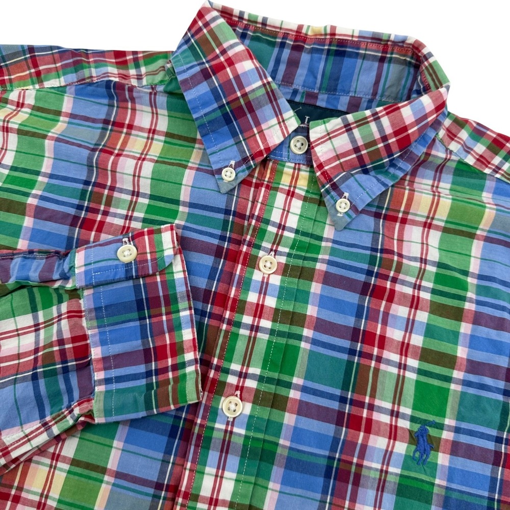 Ralph Lauren Men Classic Fit Plaid Button Down Shirt Blue Green Red Colorful MED